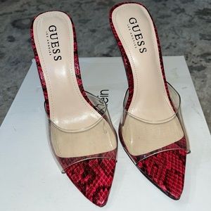 ⬇️$50 NEW Guess snakeskin clear sandal heel mule size 6